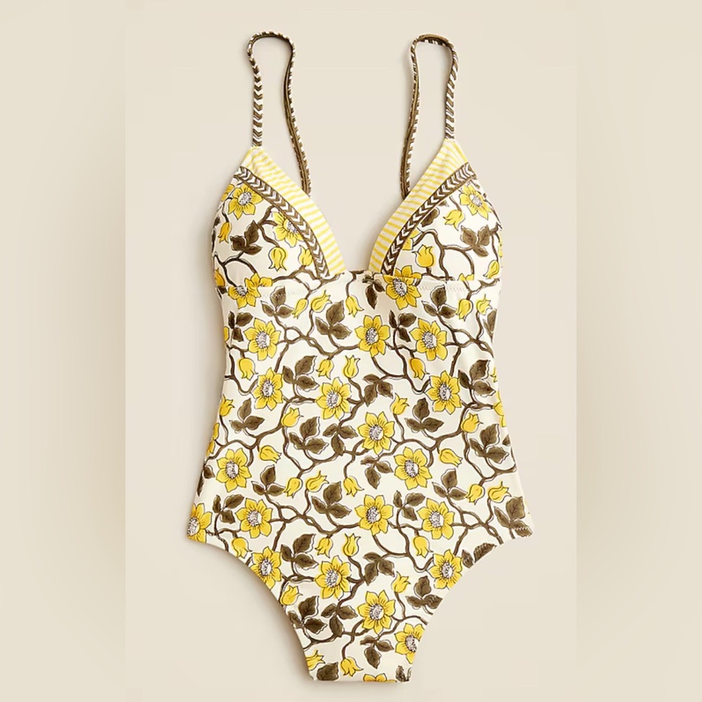 J. Crew Yellow and Brown Floral One Piece Swimsuit